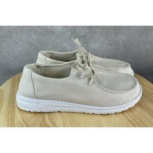Hey Dude Wendy Shoes Womens Size 7 Natural Slub Canvas Slip On Loafers